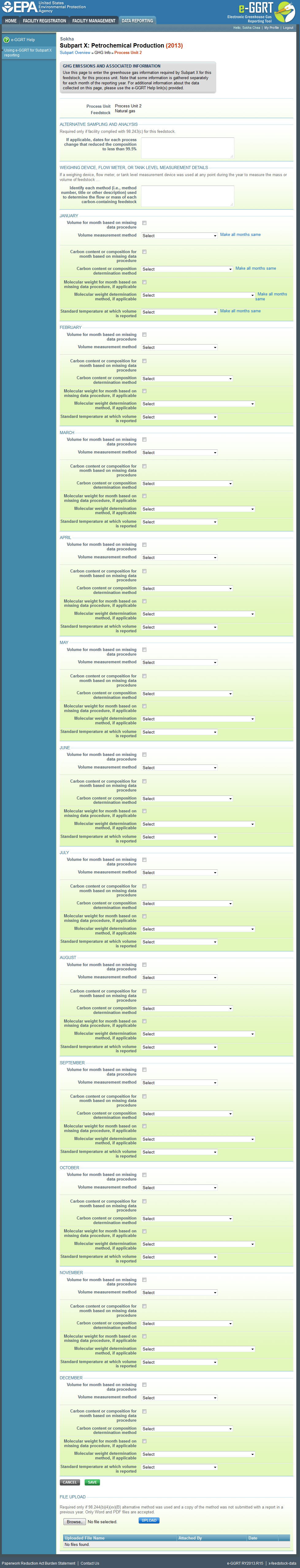 Subpart X: Step 2 - Enter Measurement Information for Feedstocks